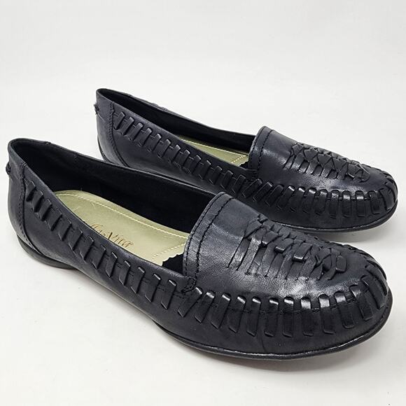 Bella Vita Woven Flat Shoes Women 7M Mila Navy Blue Leather Huarache Rubber Sole - Picture 1 of 10